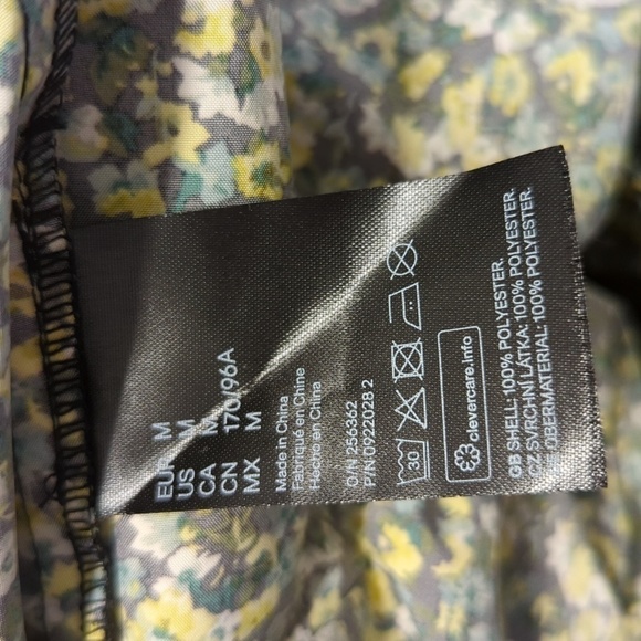 H&M Floral Giant Balloon Sleeve Shift Dress Green Black M summer cottagecore - Picture 8 of 8